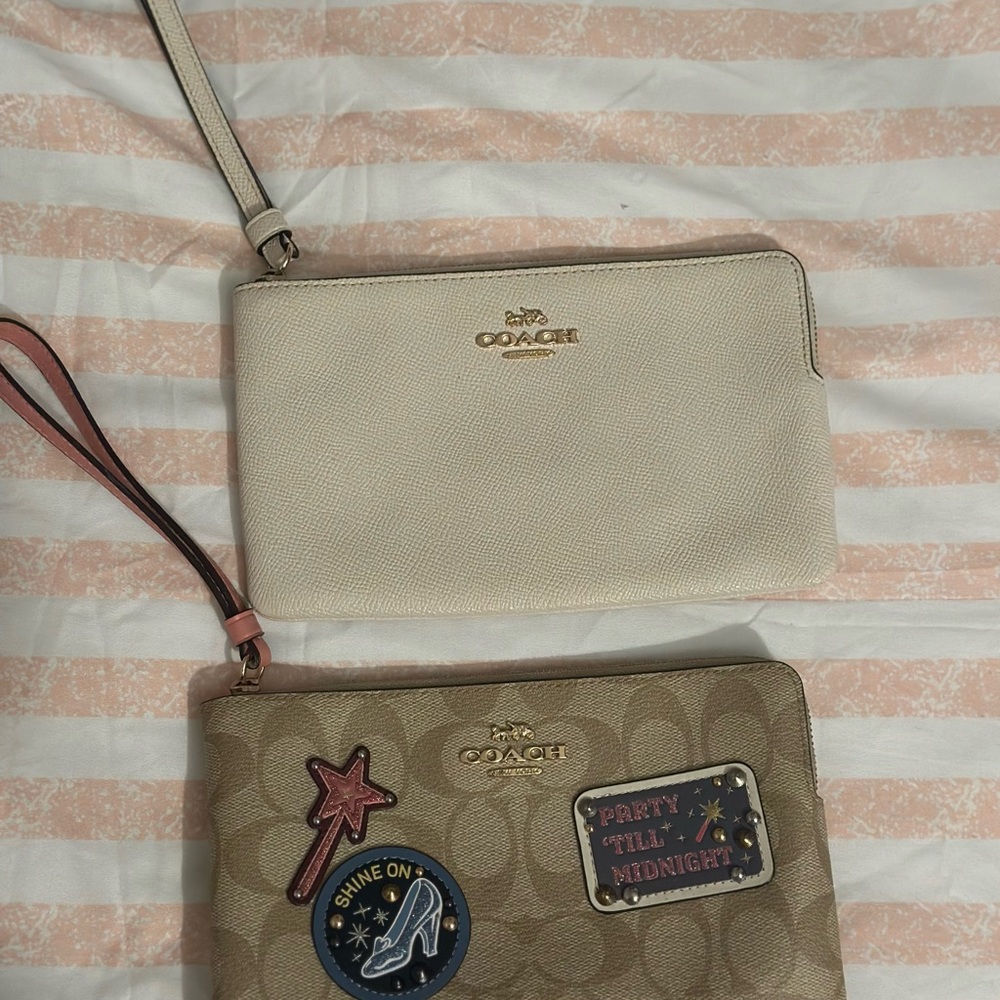 Coach Cream and Tan Wristlet Duo with Patches